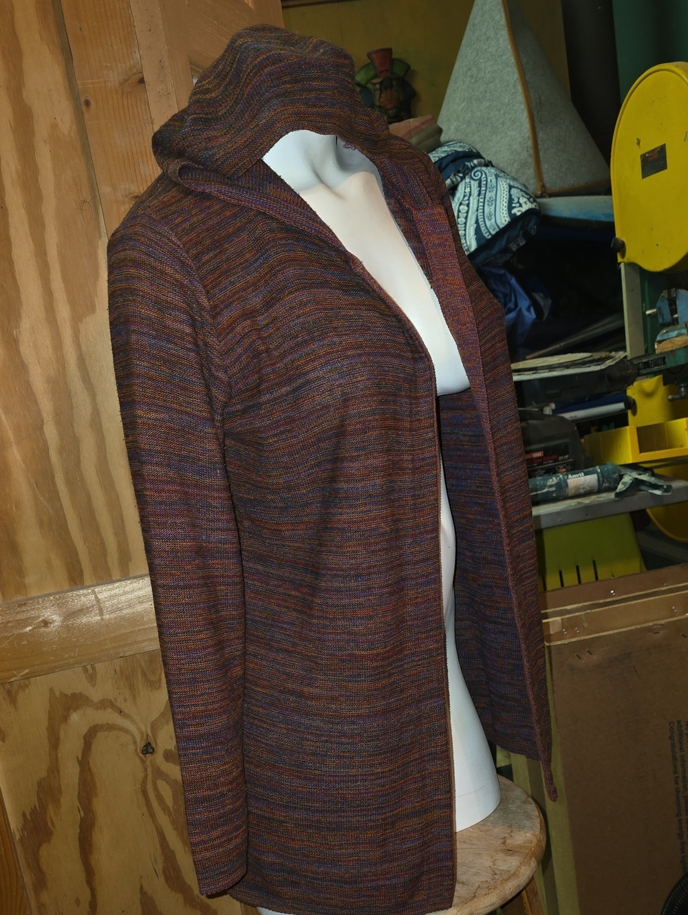 Open-Front Hooded Knit Cardigan — Heathered Brown Rust